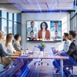 smart meeting room with video conference display for business collaboration | FrontTech360