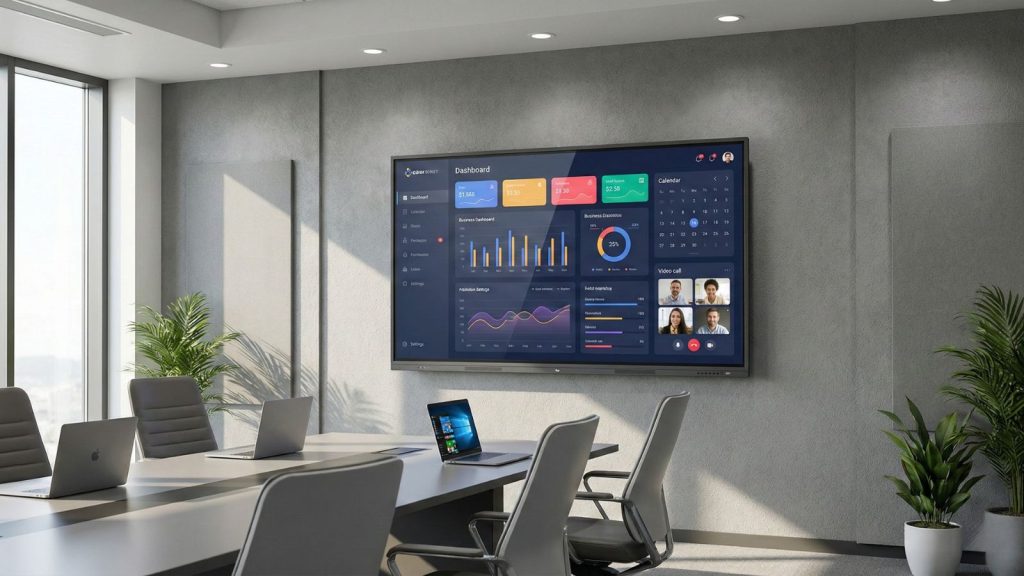 Wall mounted 65-Inch Interactive Whiteboard installed in office meeting room