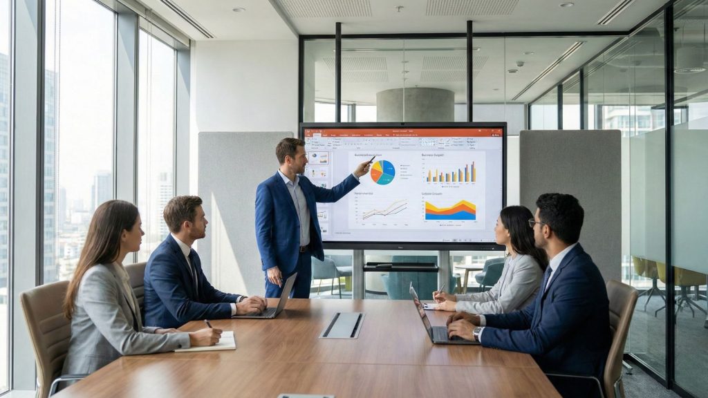 65-Inch Interactive Whiteboard used during business meeting presentation