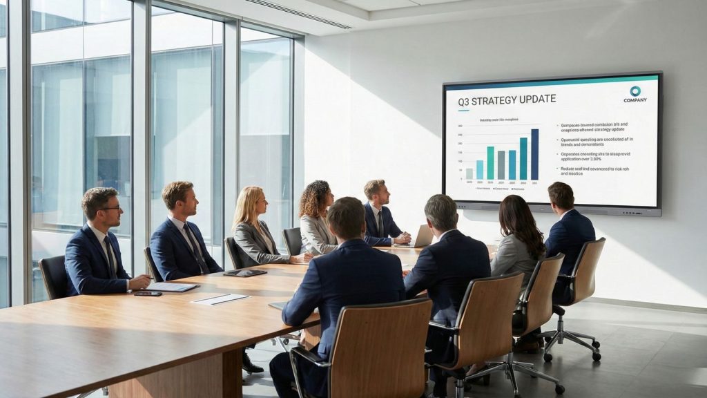Large interactive whiteboard improving visibility in meeting room