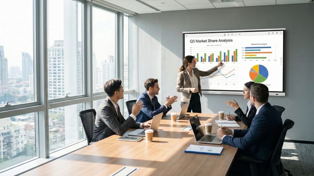 75-Inch Interactive Whiteboard used in modern office meeting room for presentation and collaboration