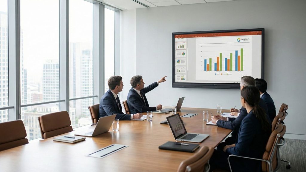 75-Inch Interactive Whiteboard wall mounted in office meeting room showing professional installation and usage