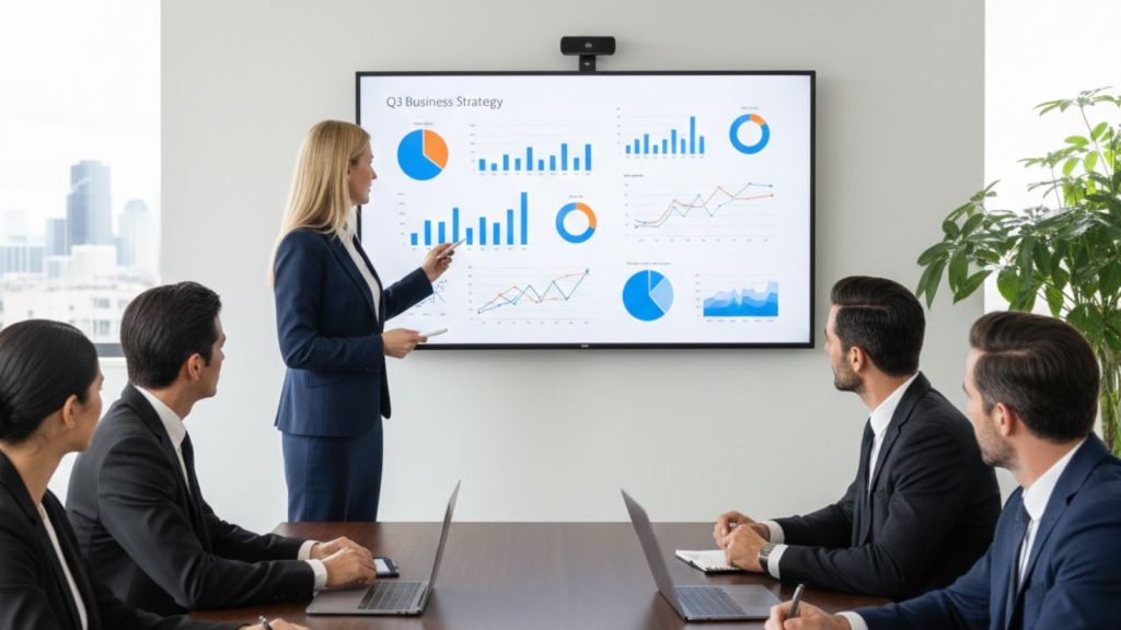 Corporate presentation using interactive whiteboard in executive meeting room