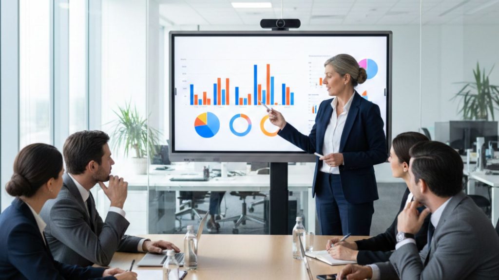 Interactive Whiteboard for Corporate Offices used in a modern business meeting room