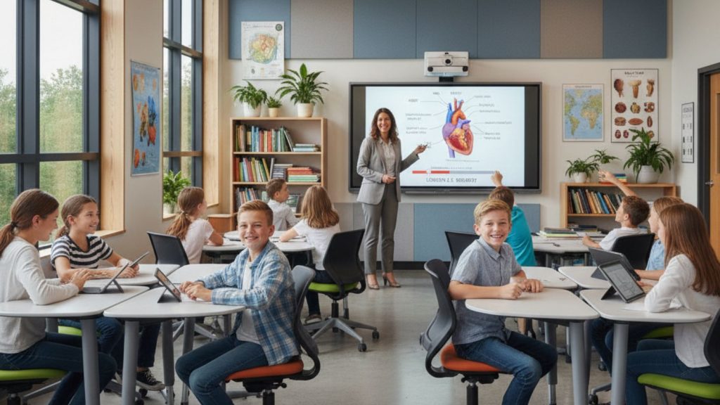 Interactive Whiteboard used by teacher in real classroom teaching