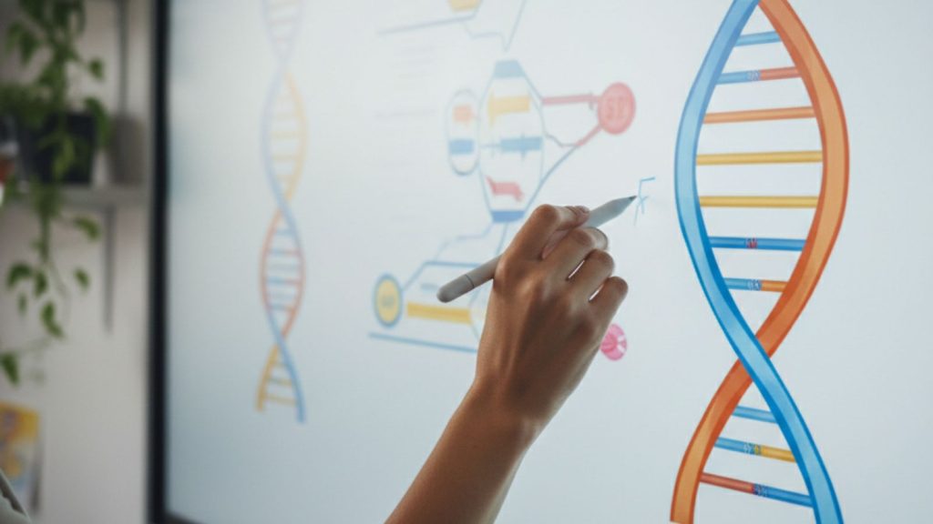 Teacher writing on Interactive Whiteboard touch screen