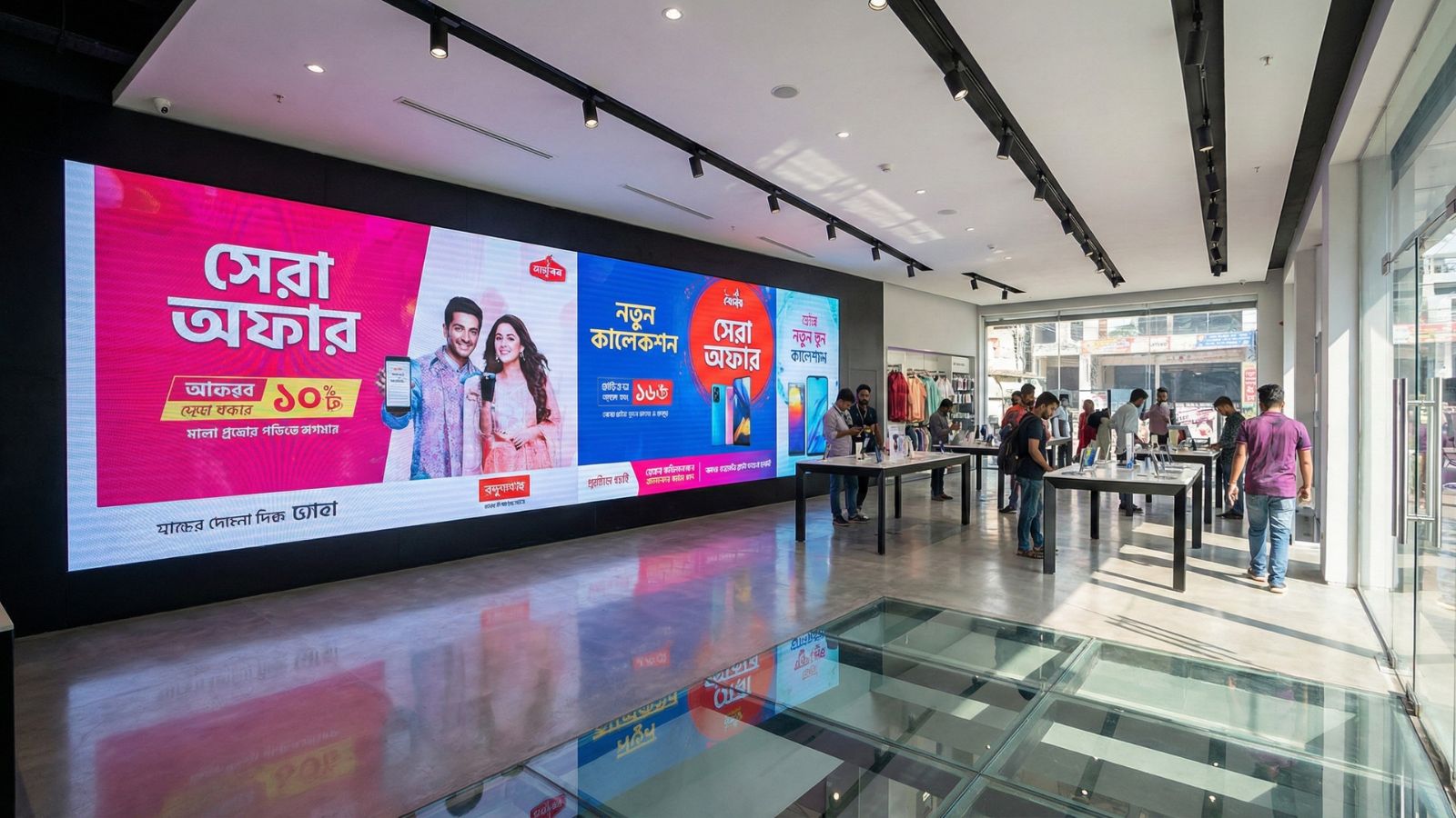 Indoor LED Video Wall installed in a commercial showroom in Bangladesh