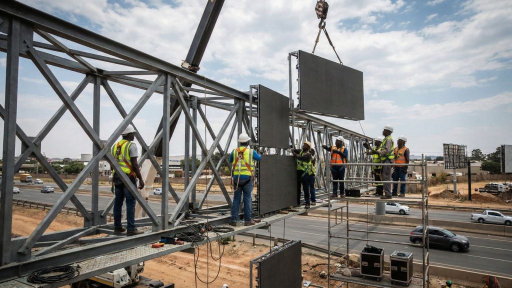 Outdoor LED Display installed on steel support structure
