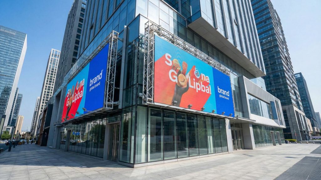 Outdoor LED Display installed on building exterior wall