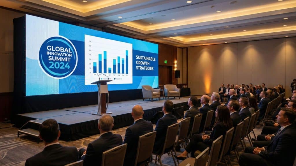 Rental LED display used in indoor corporate seminar event