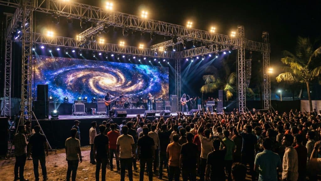 Rental LED display installed on outdoor concert stage in Bangladesh