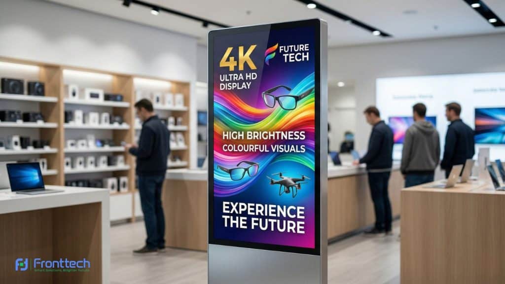 4K digital signage kiosk screen showing high resolution advertising visuals
