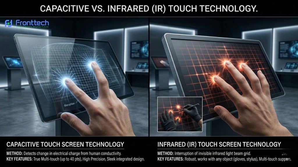 Capacitive and infrared touch technology used in interactive kiosks