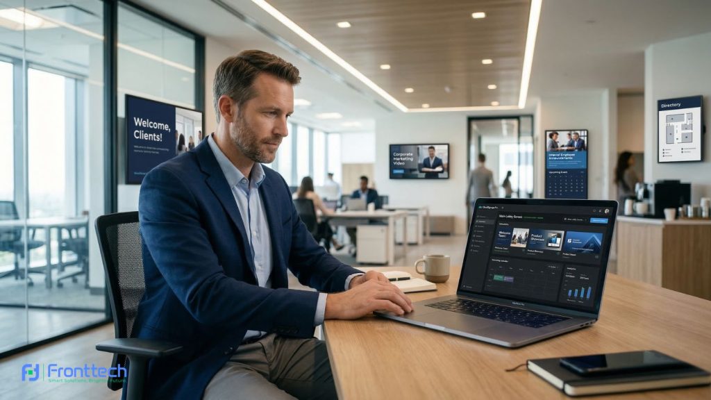 cloud cms controlling multiple digital signage display kiosks remotely