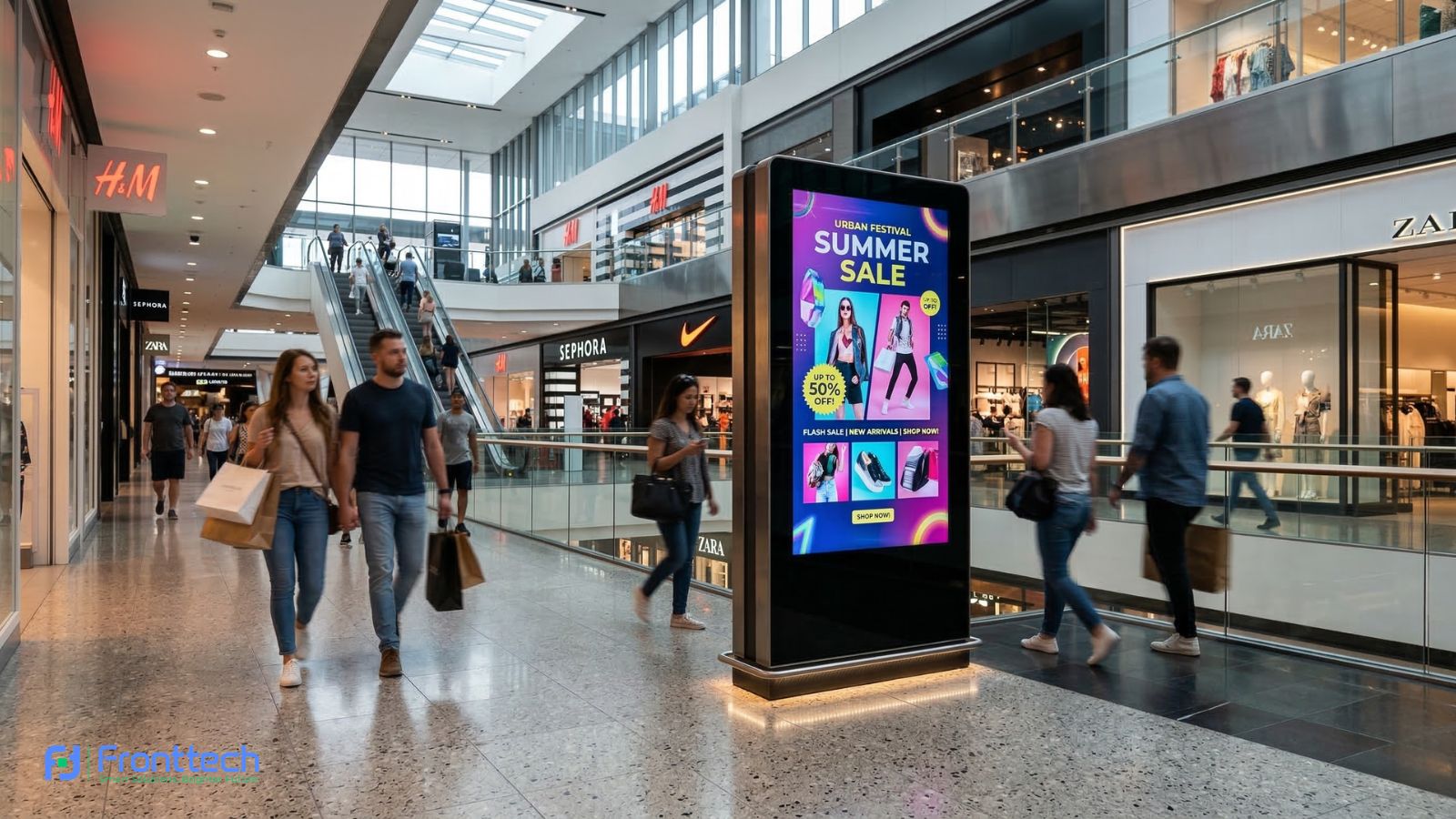 digital signage display kiosk used for advertising in shopping mall