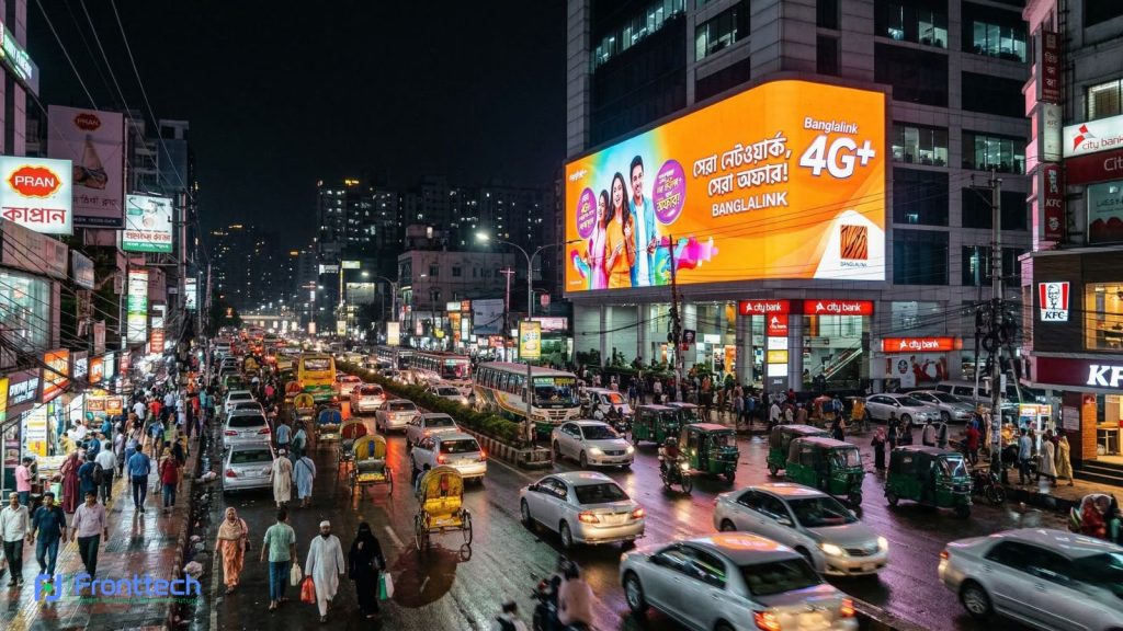 Outdoor LED signs for business advertising on busy city street